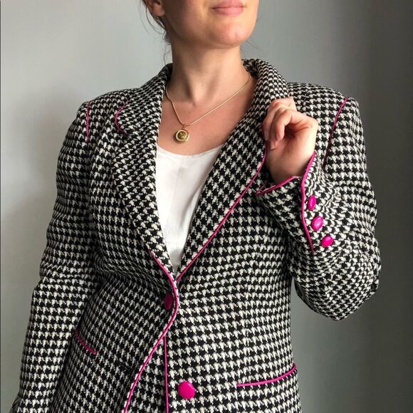 VTG 80s Ungaro Houndstooth Blazer & Pencil Skirt Suit SET S Wool Preppy Career - Picture 3 of 14